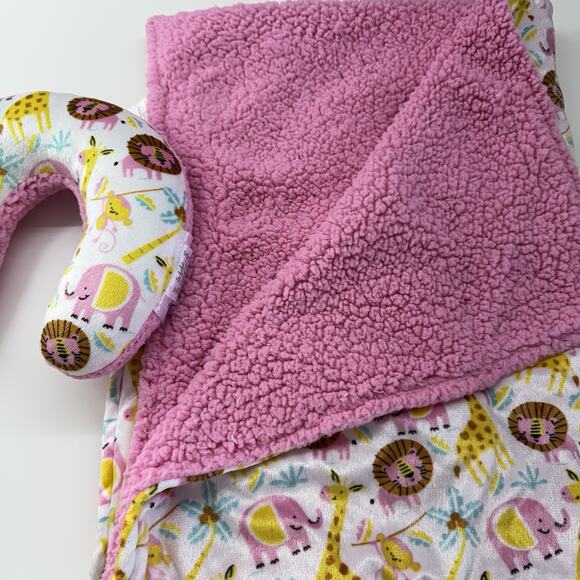 Le Bebe Favorite Baby Security Blanket Lovey Pillow Giraffe Elephant Pink Set - Picture 3 of 4